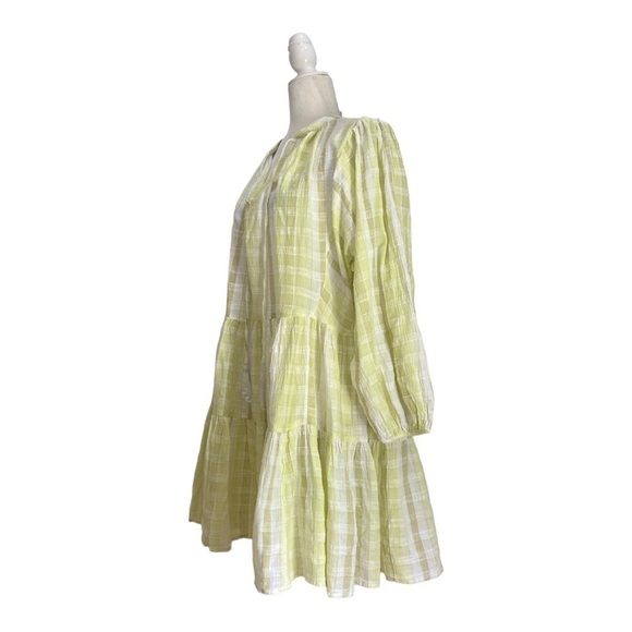 Seafolly Short V-Neck Textured Gingham Tiered Dress in Wild Lime NWT - Picture 3 of 8